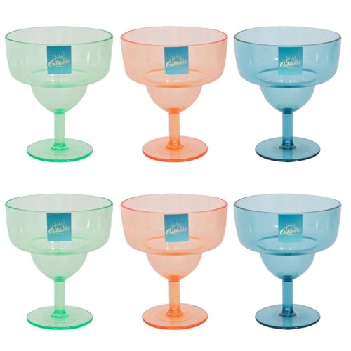 YöL Pack of 6 Plastic Cocktail Dessert Glasses Blue Green Orange Ice Cream Cup Summer Party Picnic Margarita