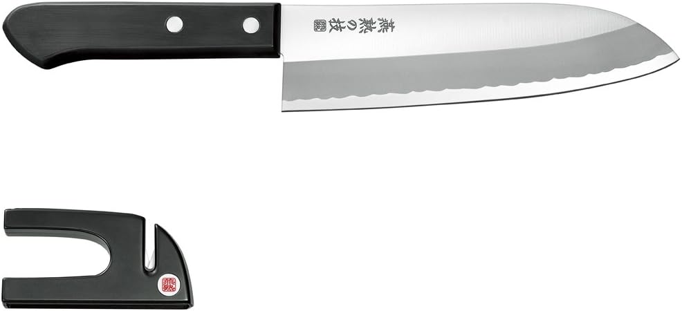 Yokoyama EJH-250 Santoku Knife, 6.5 inches (165 mm) & Mini Sharpener, Tsubame Mature Technique, Made in Japan