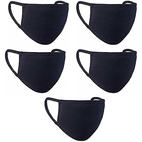 5 PCS Cotton Face Mask Cover Bandana Balaclavas, 2-Layer Unisex Reusable Fashion Washable face mask (Pack 5, Black) Cover