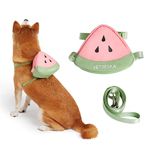 VETRESKA Dog Harness with Leash Set, No Pull Adjustable and Breathable Pet Vest Harness with Watermelon Bags for Small Medium Large Dogs and Cats- M