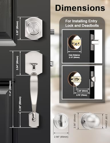 Image of Tinewa Camelot Trim Lower Half Entry Handleset and Deadbolt Set Satin Nickel, Upgated Entry Door Handle with Door Knob for Electronic Keypad, Sliver Front Door Lock Set