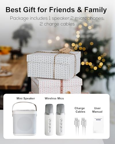 Karaoke Maschine Tragbarer, Karaoke anlage mit 2 mikrofonen,Mini Bluetooth Karaoke Set, Karaoke Box Mikrofon mit Lautsprecher LED-Lichtern für Heimparty, Geburtstags Geschenke für Mädchen und Jungen