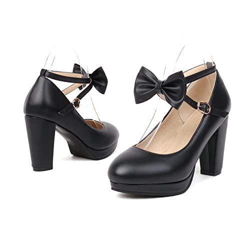 Image of ForeMode Fashion Women T-Strap High Heels Bow Platform Round Toe Pumps Leather Summer Sweet Shoes