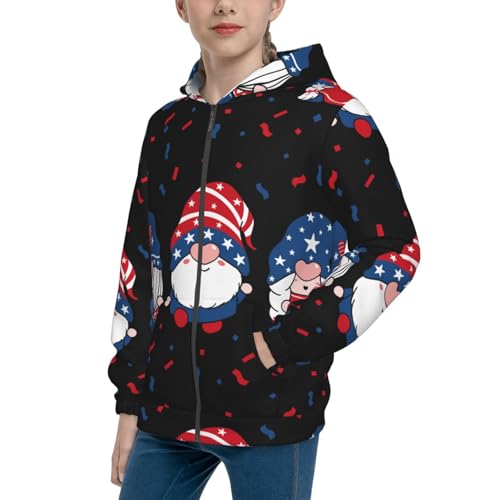 Three Gnome Independence Day Kid Hoodies Boys Zip Up Sweatshirts Girls Pullover with Pocket