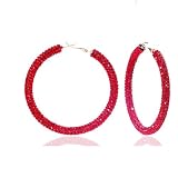 Red Hoop Earrings for Women Exaggerated Rainbow Rhinestone Red Earrings Fashion Glitter Crystal Hoop Earring Large Hoops Earring Valentine's Day Outfits Accessories for Women