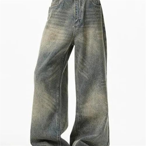 Men's Distressed Vintage Jeans Loose Straight Fit Wide Leg Floor Length Denim Pants Streetwear Style3