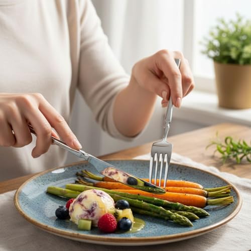 Image of Elegant Handle Silver 10 Pcs Heavy Duty Stainless Steel Cutlery Set for Dining Table (2 pcs Spoon Set+2 pcs Forks Set+2 pcs Butter Knife+2 pcs Dessert Spoon+ 2 Pcs Fuit Fork for Kitchen)