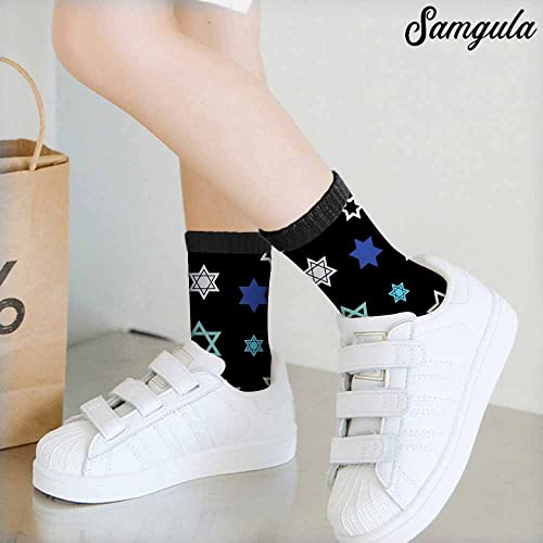Image of Red Striped Crew Socks for Woman Size 6-8 Christmas Tree Moose Snowflake Dots Lines Girls Socks