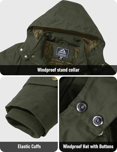 MAGCOMSEN Winterjacke Herren Parka Winddichte Fleece Futter Winter Outdoor Warme Arbeitsjacke Männer Verdickt Jacke mit Vielen Taschen Armeegrün M