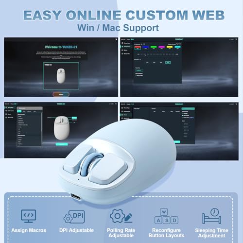 Image of YUNZII C1 Wireless Tri-Mode Wireless Mouse 4800 DPI Optical (Blue) | 6-Level DPI, Optical Tracking, 500mAh Battery, 2.4G /USB-C /BT, Custom Mice for Laptop, Computer, iPad, MacBook