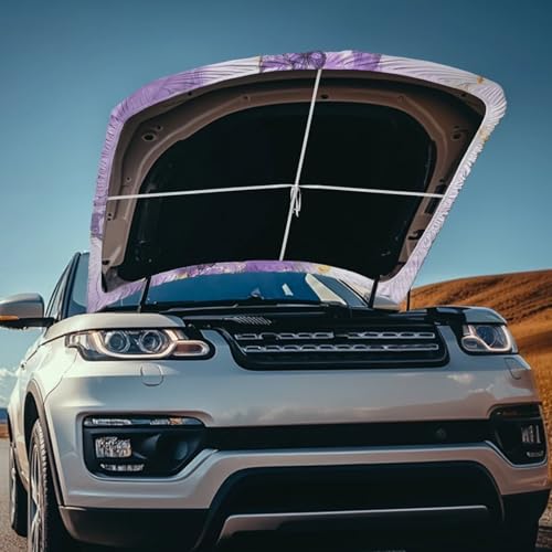 Image of Car Hood Cover,Marble Purple Butterfly Car Bonnet Banner, Universal Fit, Stretchable, Waterproof Automotive Hood Covers