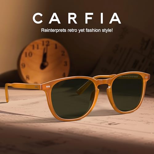Image of CARFIA Retro Cool Acetate Polarized Sunglasses for Men UV Protection, Outdoor Fashion Driving Eyewears Male Square Sunnies