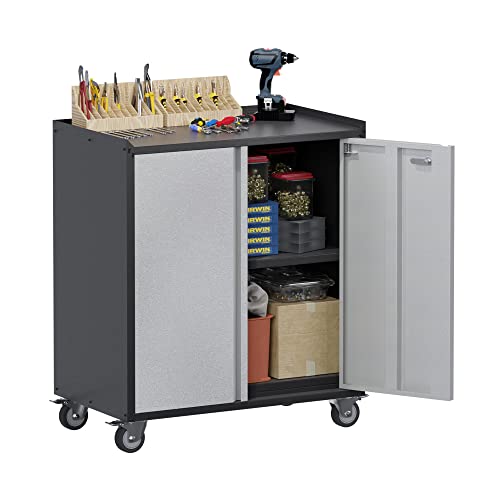 Aobabo Tool Rolling Garage Storage Cabinet, 35.43'' Tall, Locking Metal Storage Cabinet With Wheels, Lockable Tool Storage Cabinet, Assembly Required, Black&Gray #TOP12