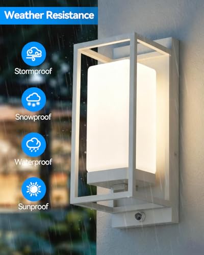 Image of RAYVO Modern Outdoor Wall Light with Dusk to Dawn Sensor, Waterproof Exterior Lighting Fixtures with E26 Base, 3000K LED Bulb Included, Outdoor Sconce Lights for Porch Garage Entryway