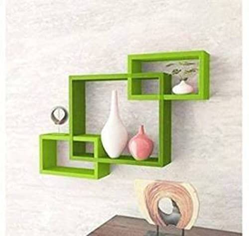 Image of Wooden handicrafts Wooden Stylish Wall Rack Shelves Set of Wall Shelves MDF -Medium Density Fiber Home Decoration Wall Decor (Green, Interlock 3)