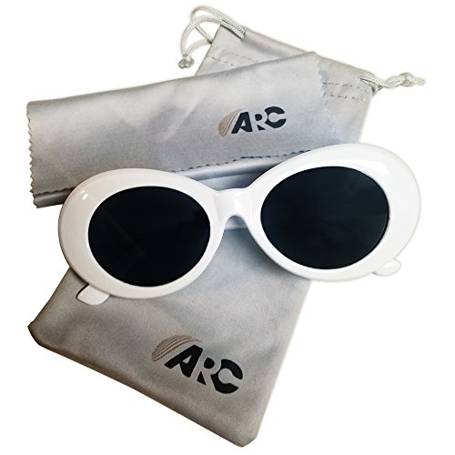 Clout Goggles Oval Mod Round Sunglasses Thick Frames Retro White Thick Lens INCLUDES Carrying Pouch & Cleaning Cloth By ARC