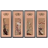 ChinaFurnitureOnline Silk Embroidery chinese Wall Art of Four Season Flowers, Set of 4
