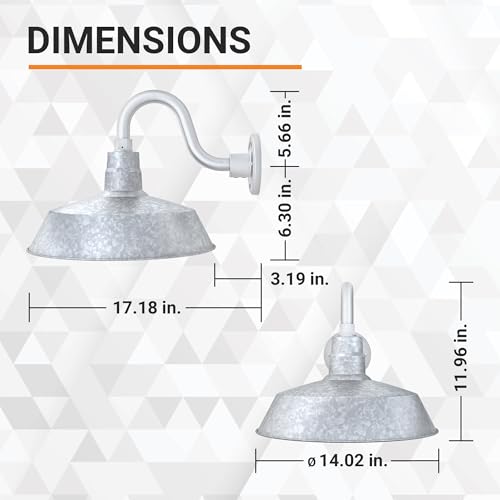 Image of 14in. Galvanized Finish Outdoor Gooseneck Barn Light Fixture with 10in. Long Extension Arm - Wall Sconce Farmhouse, Vintage, Antique Style - UL Listed - 9W 900lm A19 LED Bulb (5000K Cool White)