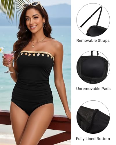 Image of Daci Womens Strapless Tankini Swimsuits- 2 Piece Tummy Control Tankini Swimsuit Bandeau Tankini Tops with Bottoms