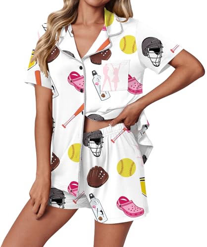 Image of Ekouaer Pajamas Set for Women 2 Piece Pjs Short Sleeve Sleepwear Button Down Lounge Shorts Sets S-XXL
