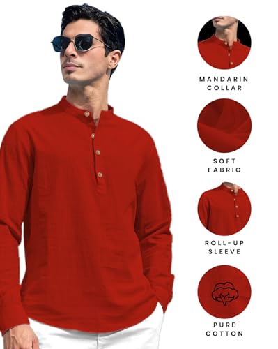Image of Vida Loca Men Solid Cotton Blend Straight Kurta Shirt