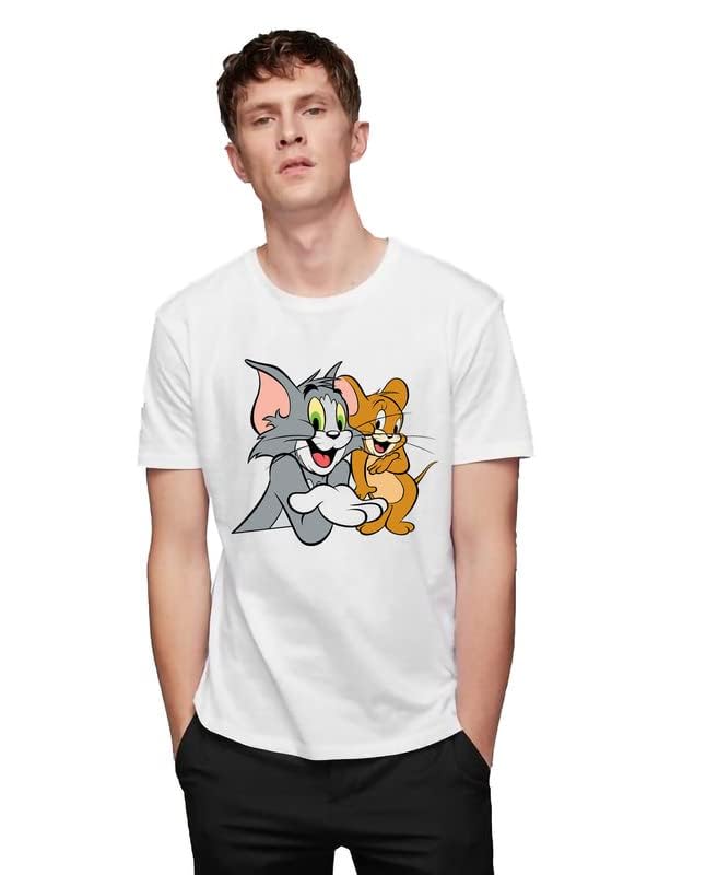 Image of VLAM Oversized Fit Tom Jerry Cartoon Printed Unisex Tshirt (White)