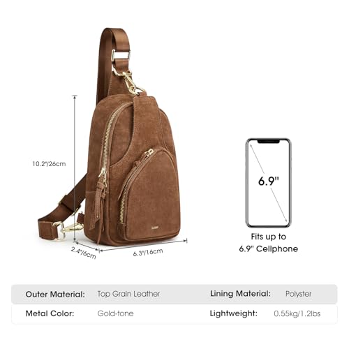 Image of Kattee Sling Bag for Women, Genuine Suede Leather Fanny Packs Crossbody Purse, Small Chest Bag with RFID Blocking, Coffee