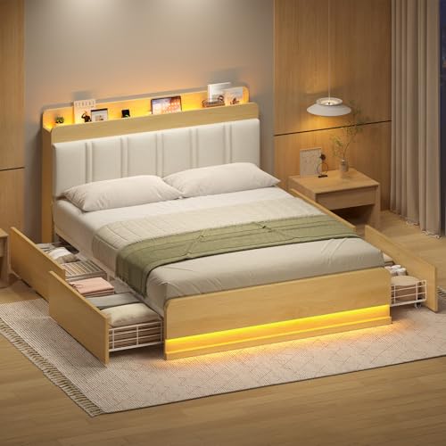 Lit 140x190 LED avec 4 tiroirs & USB-C KIMENICH