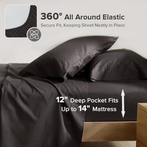 Image of Comfort Spaces 100% Cotton Percale Sheets Twin XL Sheet Set 3 Pcs, Black