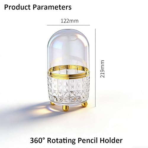 Image of GOTOBA 360 Rotating Pencil Holder for Desk, Makeup Brush Holder with 6 Slots, Desk Organizer for Writing Utensil, Office and School Supplies (Clear with cover)