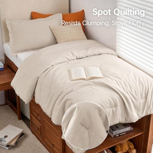 Image of MUXHOMO Beige Twin /Twin XL Comforter Set, All Season Ultra Soft Down Alternative Bedding - 2 Piece Lightweight Bed Set Includes 1 Comforter (68 inchx88 inch) and 1 Pillow Shams (20 inchx26 inch)
