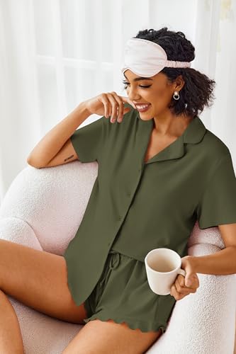 Image of Ekouaer Pajamas Set for Women Short Sleeve Sleepwear Button Down Pjs Lounge Sets Soft Nightwear