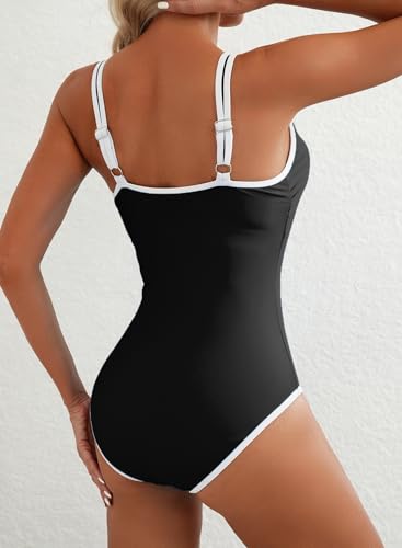 Herseas Women One Piece Swimsuit 2025 Summer Sporty Swim Bathing Suit Color Block Trims V Neck High Cut Beachwear3