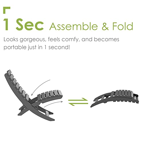 Greenvines Folding Xavier Chairs Set Of 2, Portable Adirondack Chair, Hdpe Plastic All-Weather Fire Pit Chair For Beach Outdoor Poolside Fishing Camping Patio Porch Garden, Support 350 Lbs, Grey #TOP3