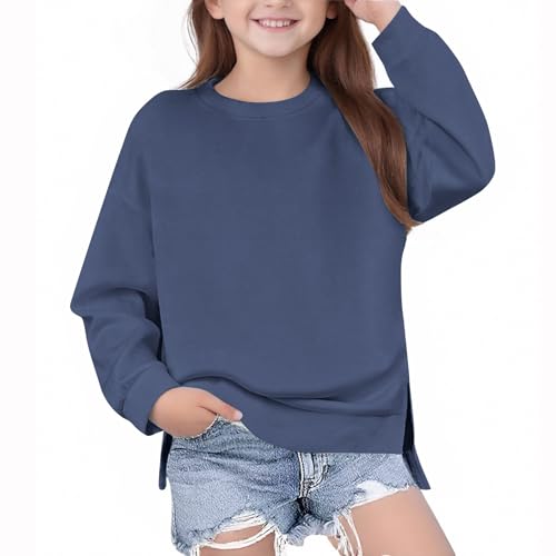 Girls Boys High Low Split Side Crewneck Sweatshirt Long Sleeve Loose T-Shirts Kids Winter Casual Tee Tops for 5-14 Years
