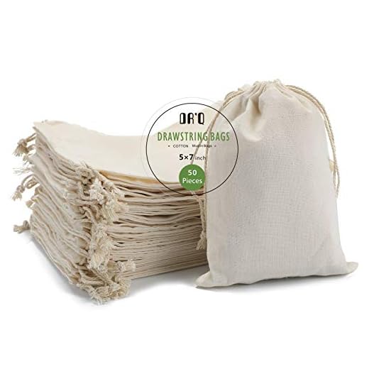 DRQ Cotton Drawstring Bags, EcoFriendly Muslin Bags (5 by 7 inch) Gift Bags, Party Favor Bags, Unbleached Cotton Pouches, Sachet Bag,Fabric Bags,Cloth Bags(50 Pieces)