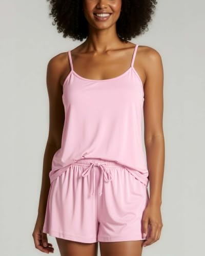 Image of Real Essentials 3 Pack: Women's Super Soft Pajama Set - Cute Cami Lounge Short and Top PJs Set (Available in Plus Size)