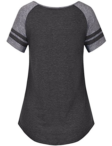 Locryz Women's Summer V Neck Raglan Short Sleeve Shirts Casual Blouses Baseball Tshirts Top XXL Deep Grey
