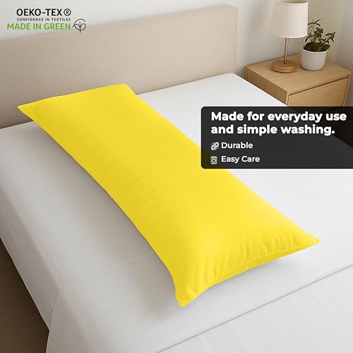 Image of ROYALE LINENS Body Pillow Cover - Double Brushed 1800 Microfiber - 20 inchx54 inch with Hidden Zipper Closure - Wrinkle & Fade Resistant - Super Soft Body Pillowcase 2 Pack (Yellow, Pack of 2)
