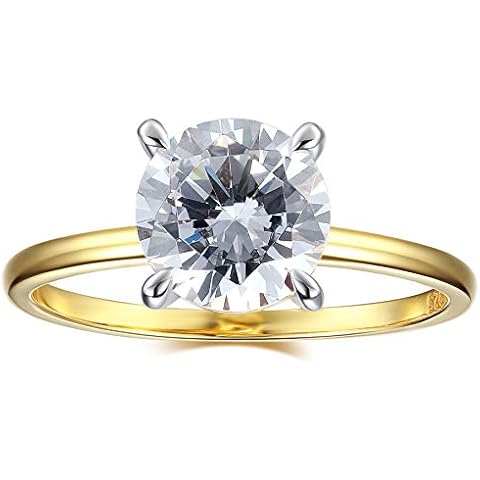 espere 18K Gold Plated Sterling Silver 2 Carat Cubic Zirconia Solitaire Engagement Ring | Women's Thin Band CZ Promise Ring (Round Cut, 4) Cover