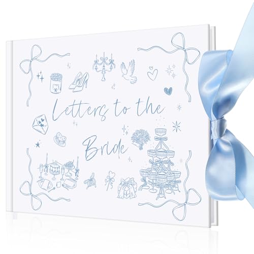 Humyoun 8.5 x 7 Inch Wedding Guest Book Letters to the Bride Scrapbook Wedding Memory Book Bridal DIY Blank Paper Scrapbook Photo Album Guest Sign (Blue Bow)
