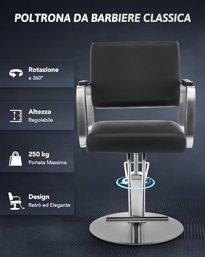 CO-Z Krzesło fryzjerskie obracane o 360° wysokość regulowana wysokość 15 cm fotel fryzjerski z pompką hydrauliczną pojemność 250 kg krzesło fryzjerskie z podnóżkiem do salonu fryzjerskiego spa tatuaż
