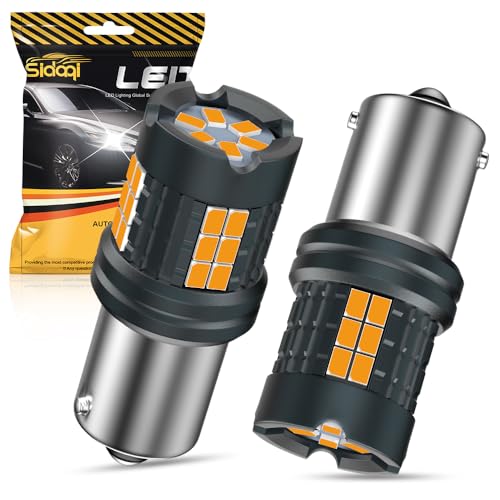 Sidaqi 1156 P21W LED Amber Yellow CANBUS Error Free 25W 4800LM 30SMD 3020 Chips Super Bright Anti Hyper Flash BA15S 382 LED Indicator Bulb for Front and Rear Turn Signal Light 12-24V (Pack of 2)
