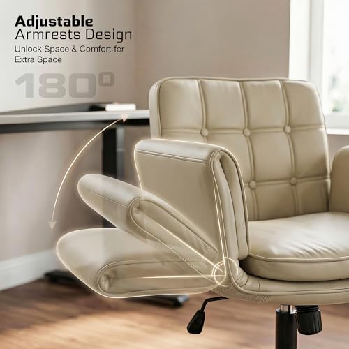 Image of DROGO Zen Atora Ergonomic Criss Cross Legged Office Chair for Work with 5 Gear Armrest & Wide Thick Cushion Seat | PU Leather Computer Chair with Adjustable Height, Recline & Heavy Metal Base (Beige)