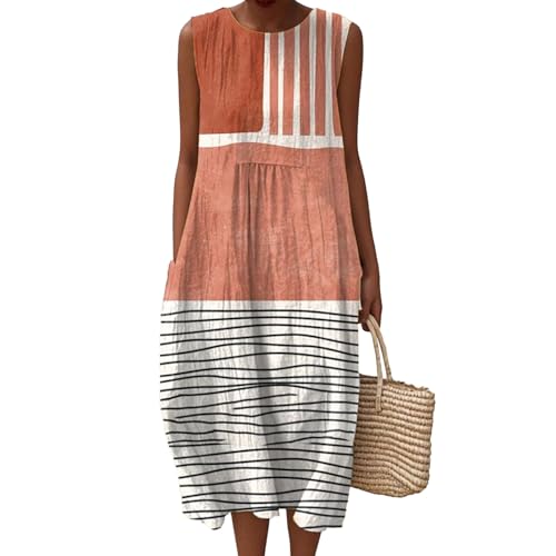 Gienslru Sommerkleid Damen Lang Leinenkleider Ärmellos Musselin Kleider Maxikleid Sommerkleider Midikleid Elegant Baumwolle Kleid Boho Freizeitkleid...
