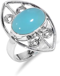 Chalcedony 925 Sterling Silver Wedding Ring for Women and Men Boho Minimalist Ring Oval Cabochon Ring H-SR46-P