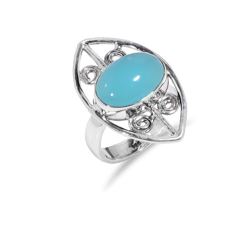 Bague en calcédoine bleue faite à la main et argent 925