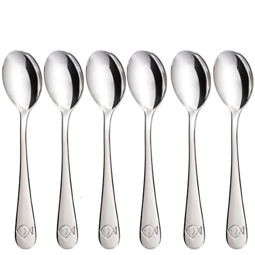 GRÄWE Edelstahl Kinderlöffel groß, 6 Stück, Serie Tiere, Fischmotiv