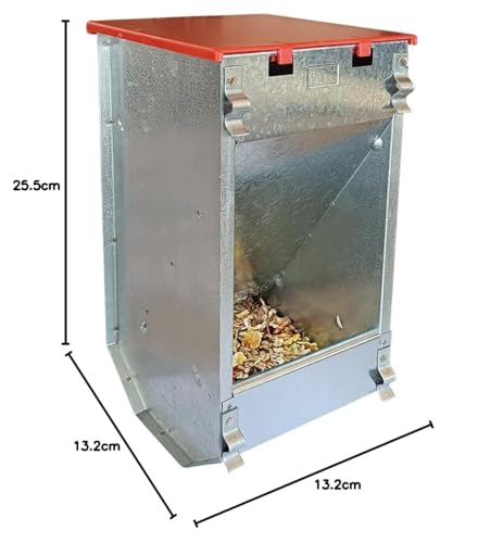 Breker Futterautomat Kaninchen 1,5 KG [mit Deckel] aus Metall - 1 Fresstellen - Futterspender für Kleintiere und Nager - Outdoor geeignet