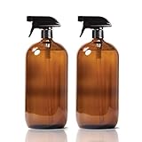 2 Pack Amber Glass Spray Bottles 32oz Brown Round Mist Refillable Container Water Oil Cleaning Liquid Aromatherapy Product Pump (32oz)